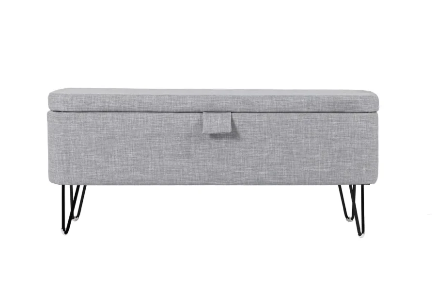 POLKAN Bout de lit avec rangement en tissu pieds épingles noirs gris clair