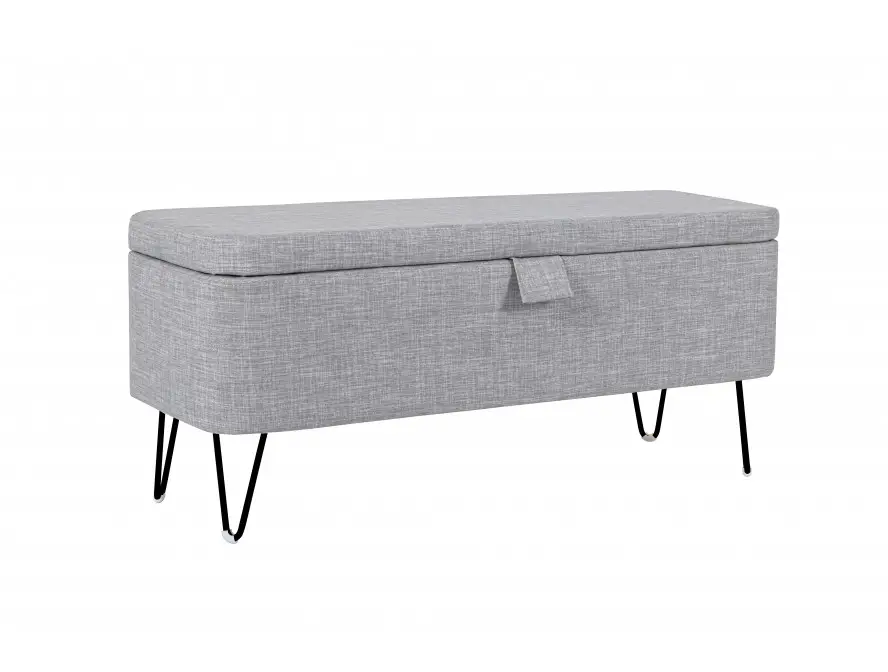 POLKAN Bout de lit avec rangement en tissu pieds épingles noirs gris clair – Image 3