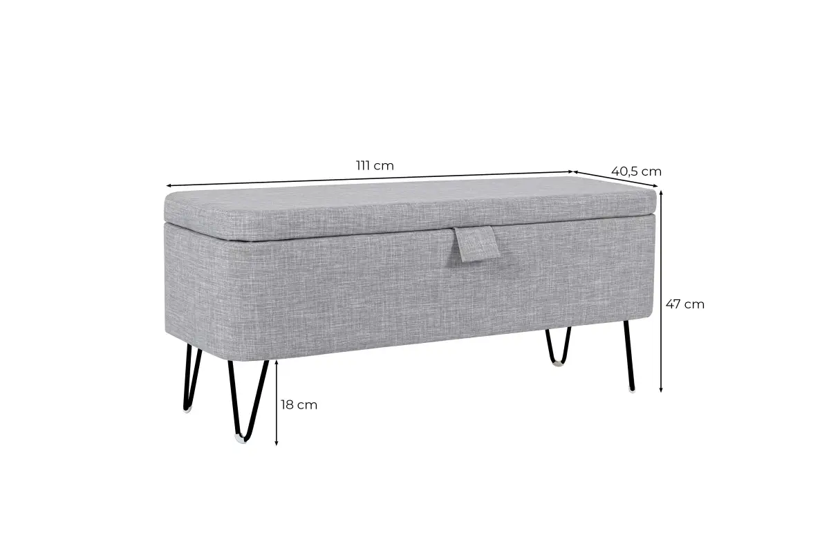 POLKAN Bout de lit avec rangement en tissu pieds épingles noirs gris clair – Image 5