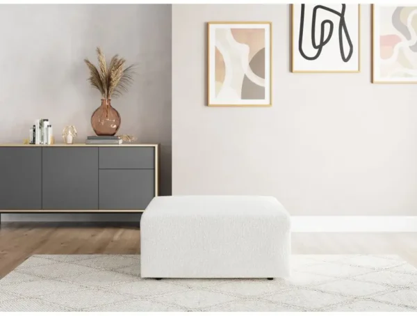 ROMANE Pouf en tissu bouclette  blanc – Image 3