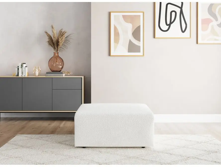 ROMANE Pouf en tissu bouclette  blanc – Image 3
