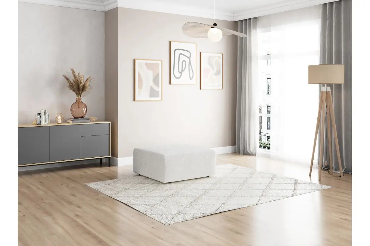 ROMANE Pouf en tissu bouclette  blanc – Image 4