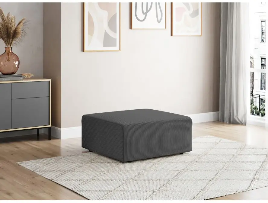 ROMANE Pouf en velours côtelé gris – Image 2