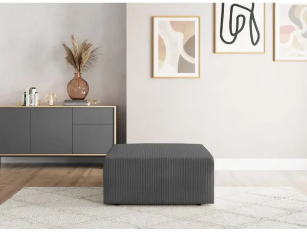 ROMANE Pouf en velours côtelé gris – Image 3