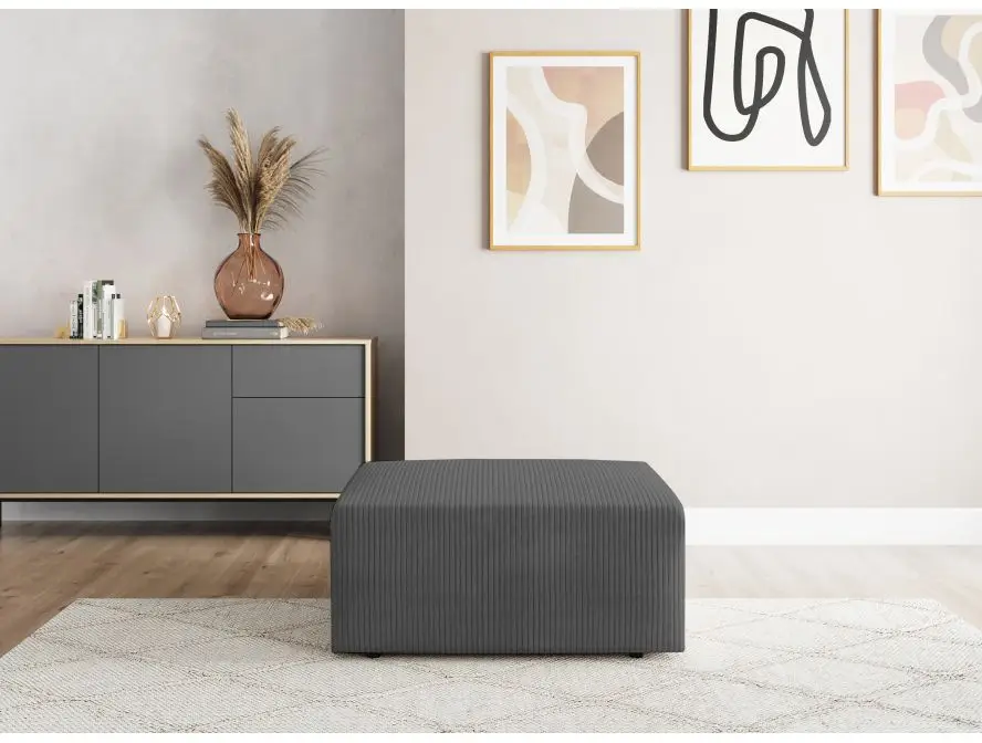 ROMANE Pouf en velours côtelé gris – Image 3