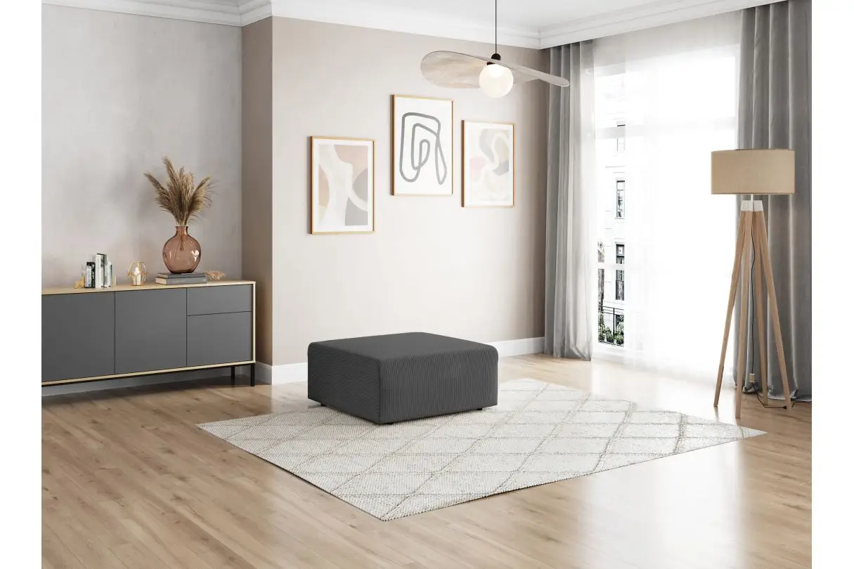 ROMANE Pouf en velours côtelé gris – Image 4