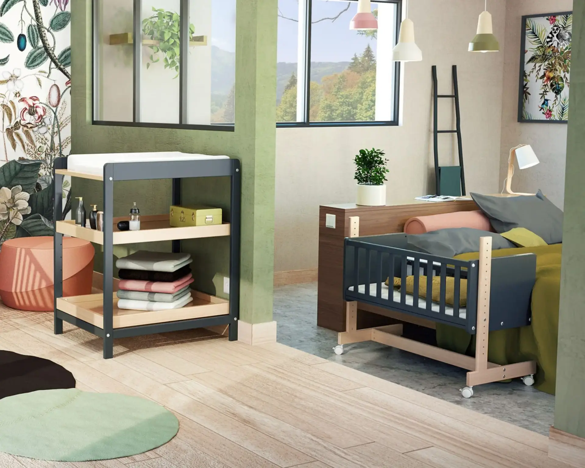 Ensemble berceau-cododo évolutif NATO + table à langer CONFORT gris graphite