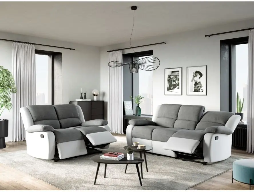 9121 Canapé de relaxation manuel 2 places en microfibre et simili GRIS BLANC – Image 4