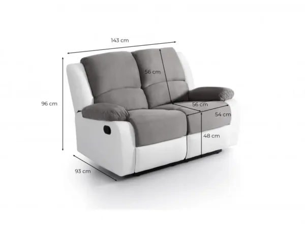 9121 Canapé de relaxation manuel 2 places en microfibre et simili GRIS BLANC – Image 6