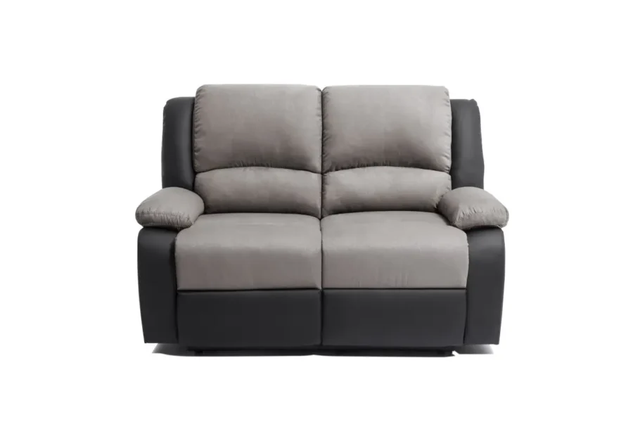9121 Canapé de relaxation manuel 2 places en microfibre et simili GRIS NOIR