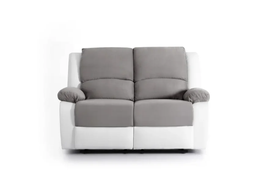 9121 Canapé de relaxation manuel 2 places en microfibre et simili GRIS BLANC