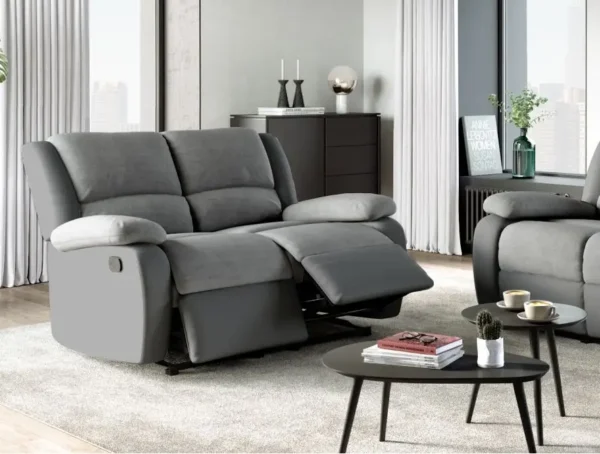 9121 Canapé de relaxation manuel 2 places en microfibre et simili GRIS – Image 2