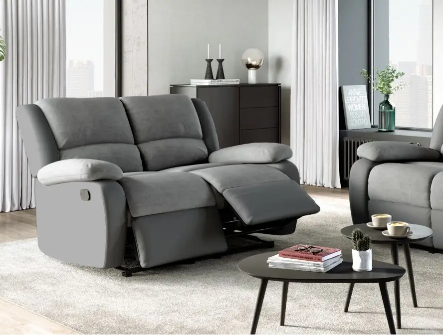 9121 Canapé de relaxation manuel 2 places en microfibre et simili GRIS – Image 2