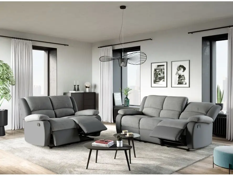 9121 Canapé de relaxation manuel 2 places en microfibre et simili GRIS – Image 3