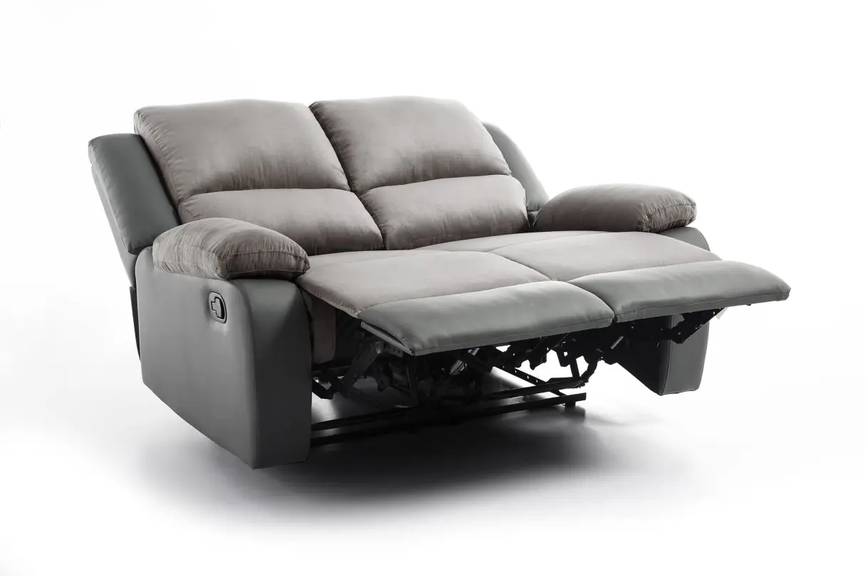 9121 Canapé de relaxation manuel 2 places en microfibre et simili GRIS – Image 4