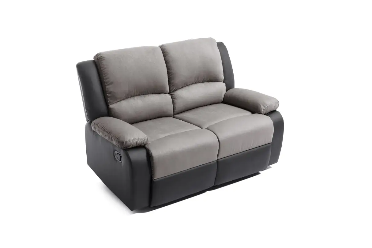 9121 Canapé de relaxation manuel 2 places en microfibre et simili GRIS NOIR – Image 4