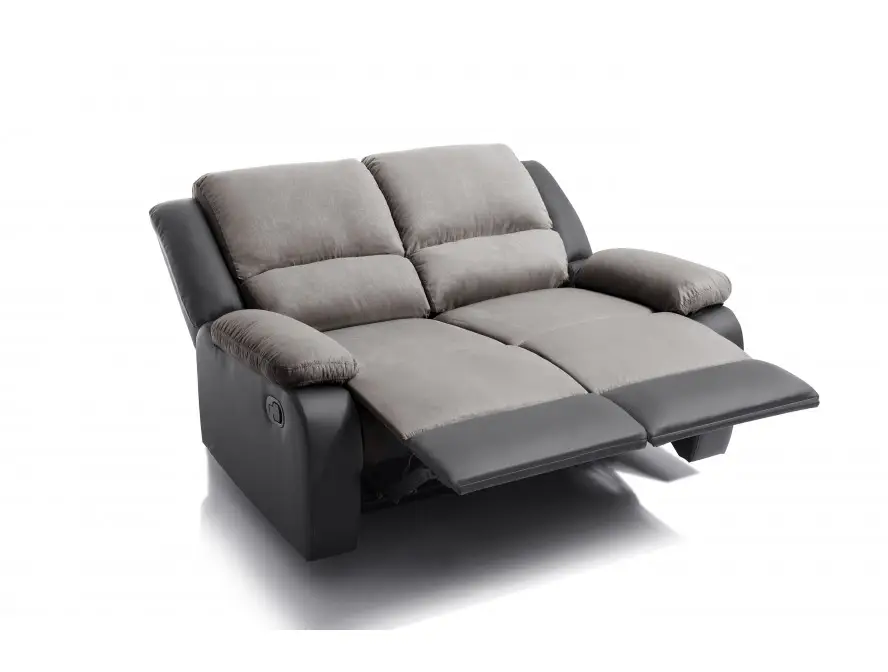 9121 Canapé de relaxation manuel 2 places en microfibre et simili GRIS NOIR – Image 5