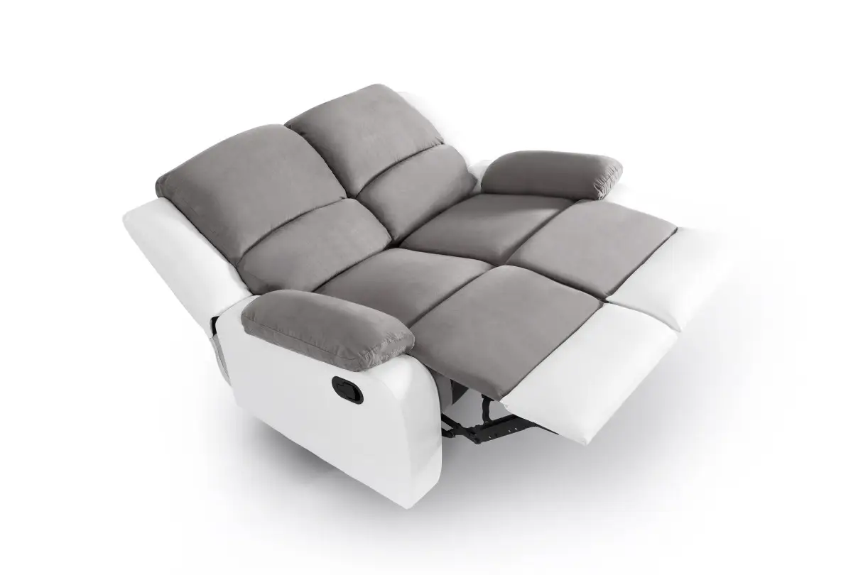 9121 Canapé de relaxation manuel 2 places en microfibre et simili GRIS BLANC – Image 7