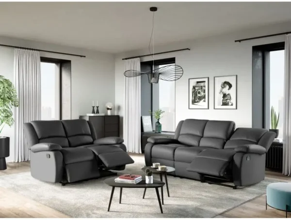 9121 Canapé de relaxation manuel 2 places en simili GRIS – Image 2