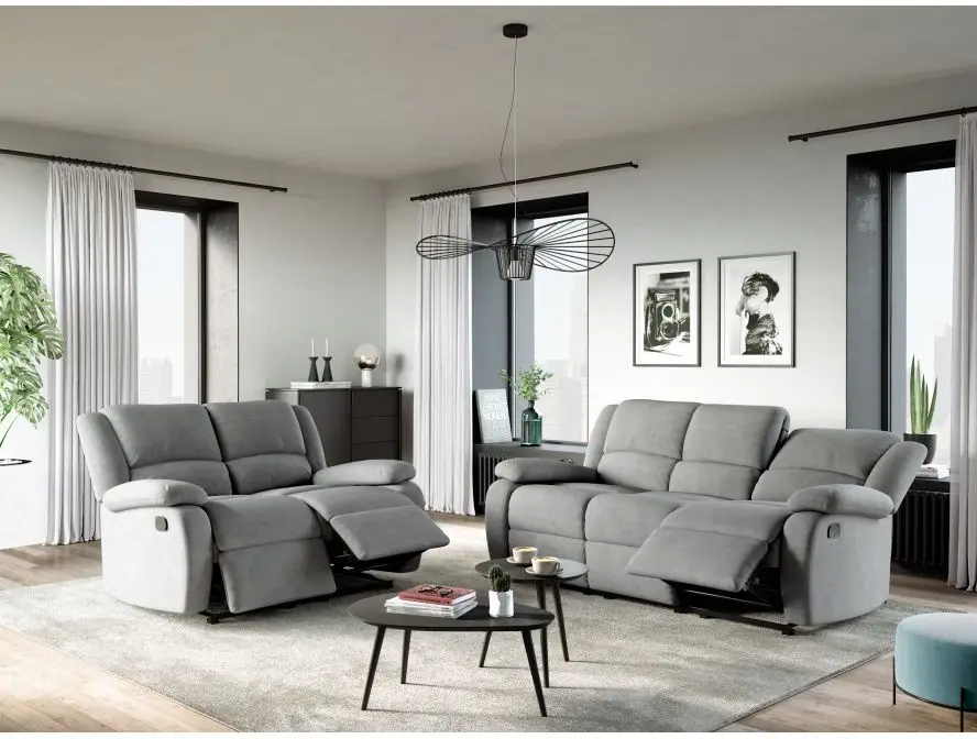 9121 Canapé de relaxation manuel 3 places en microfibre GRIS – Image 2