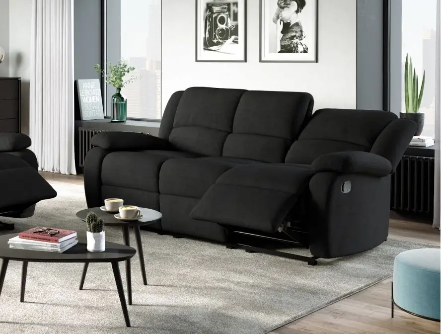 9121 Canapé de relaxation manuel 3 places en microfibre NOIR – Image 2