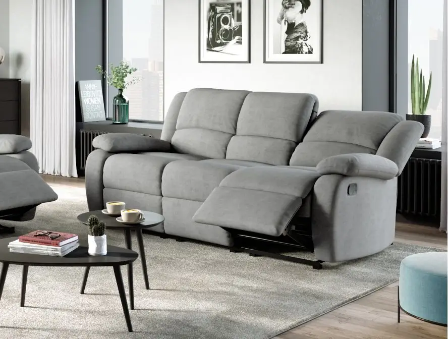 9121 Canapé de relaxation manuel 3 places en microfibre GRIS – Image 3