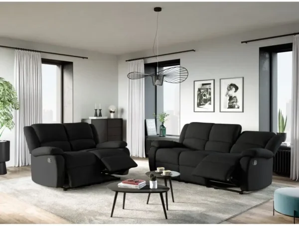 9121 Canapé de relaxation manuel 3 places en microfibre NOIR – Image 3