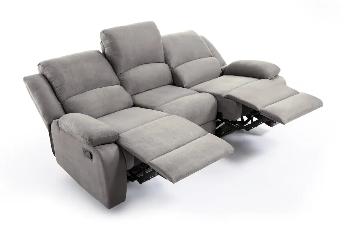 9121 Canapé de relaxation manuel 3 places en microfibre GRIS – Image 4