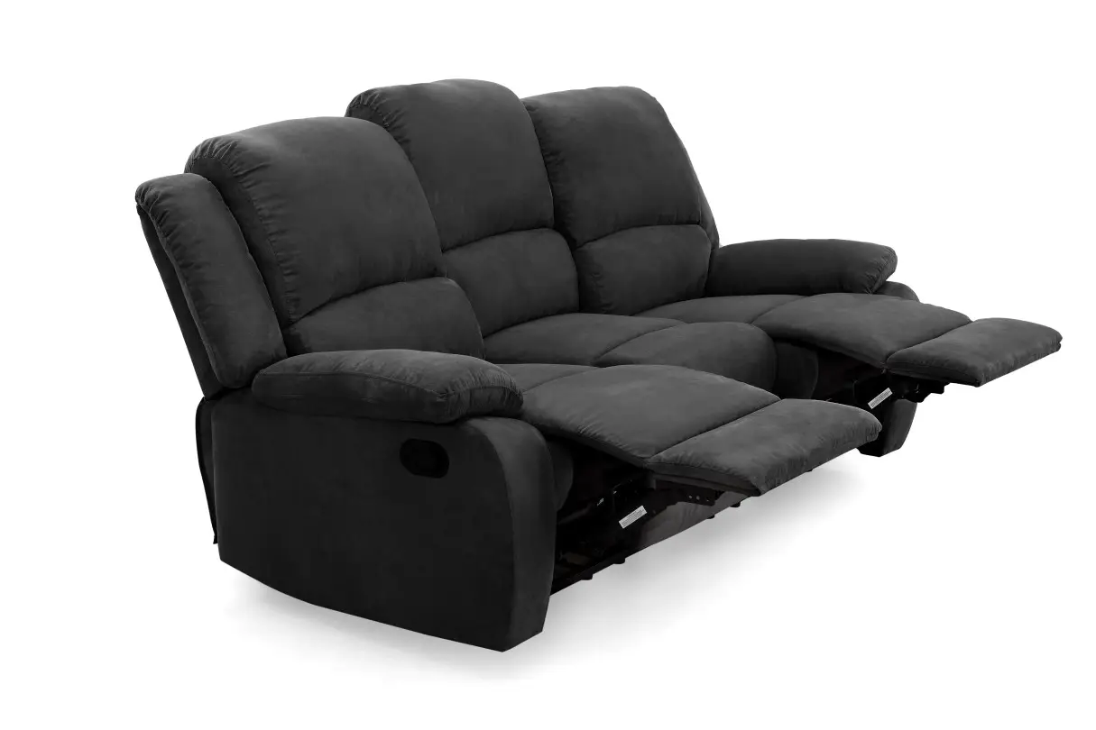 9121 Canapé de relaxation manuel 3 places en microfibre NOIR – Image 4