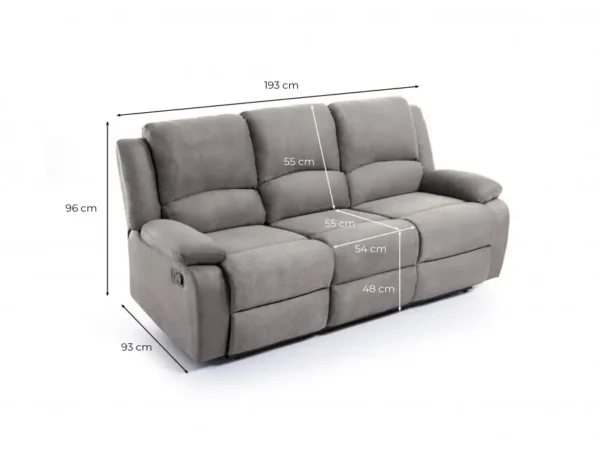 9121 Canapé de relaxation manuel 3 places en microfibre GRIS – Image 6