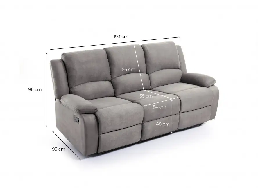 9121 Canapé de relaxation manuel 3 places en microfibre GRIS – Image 6