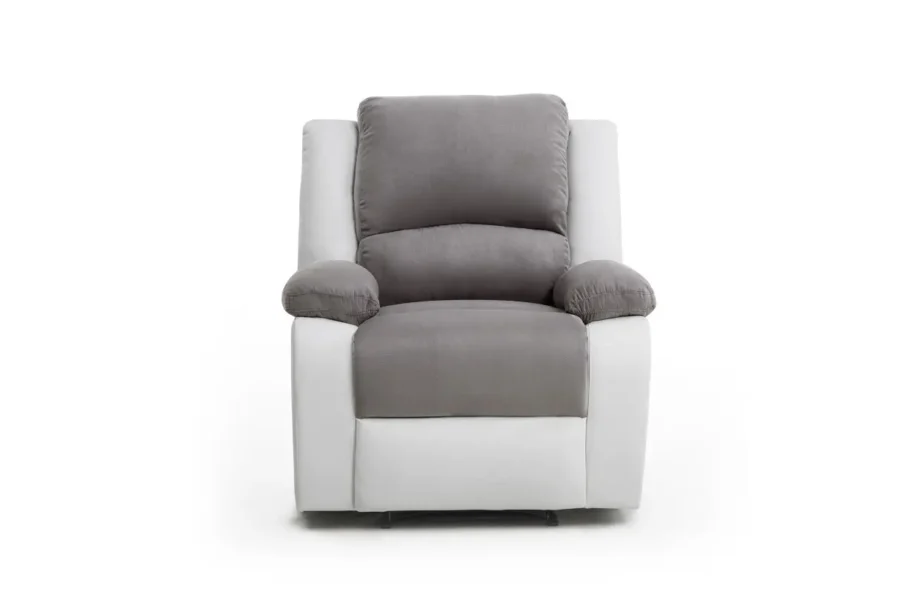 9121 Fauteuil de relaxation manuel en microfibre et simili gris blanc