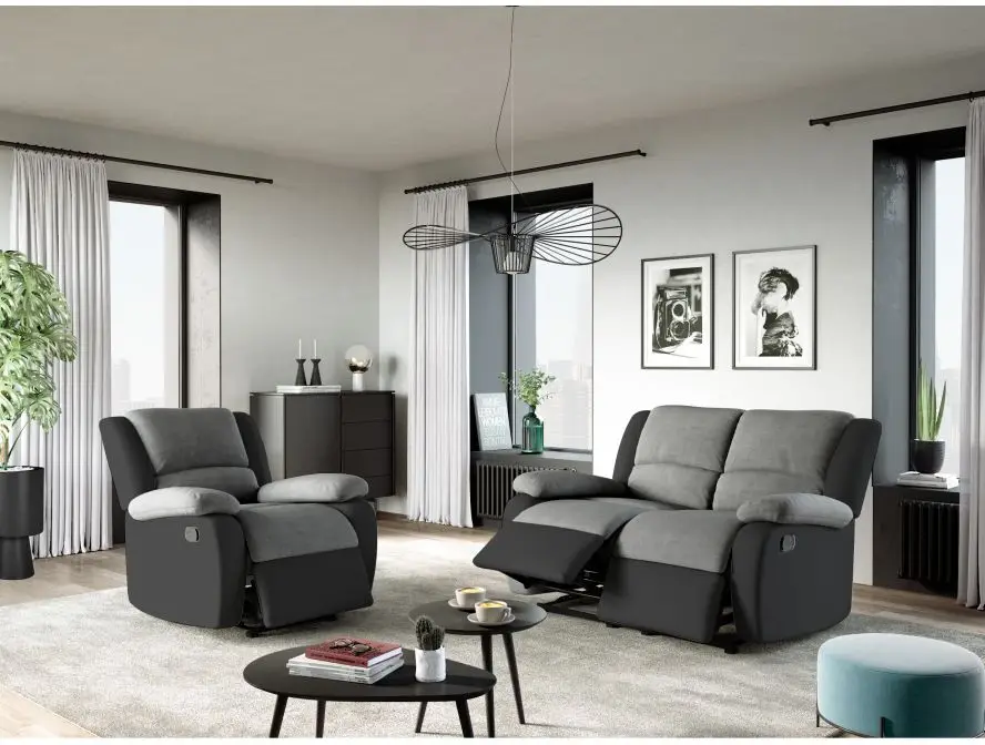 9121 Fauteuil de relaxation manuel en microfibre et simili gris noir – Image 2