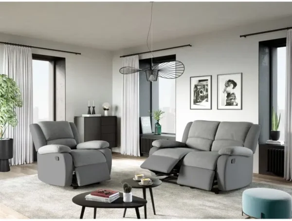 9121 Fauteuil de relaxation manuel en microfibre et simili gris – Image 2