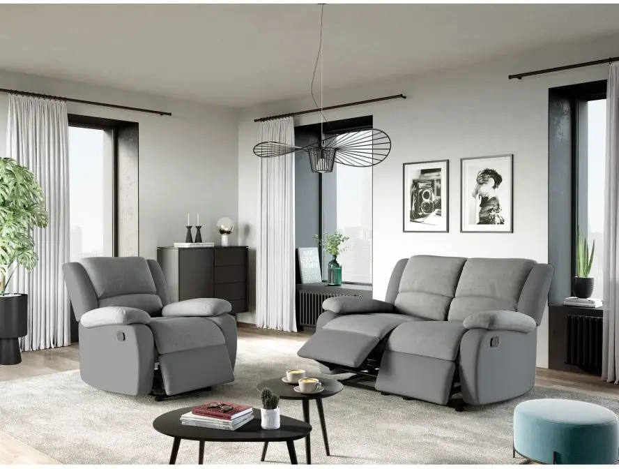 9121 Fauteuil de relaxation manuel en microfibre et simili gris – Image 2