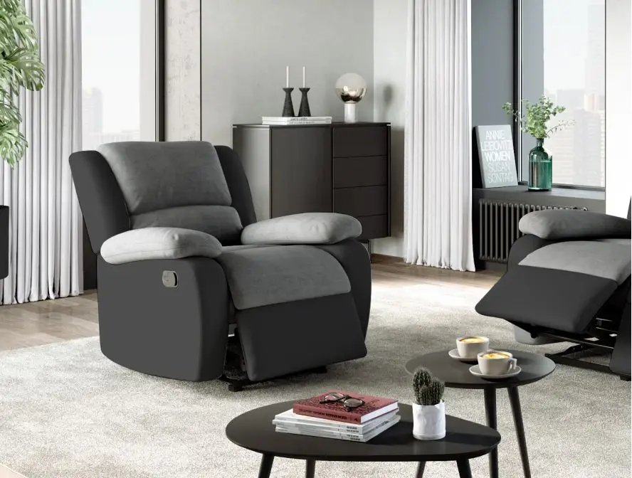 9121 Fauteuil de relaxation manuel en microfibre et simili gris noir – Image 3