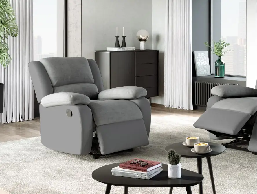 9121 Fauteuil de relaxation manuel en microfibre et simili gris – Image 3