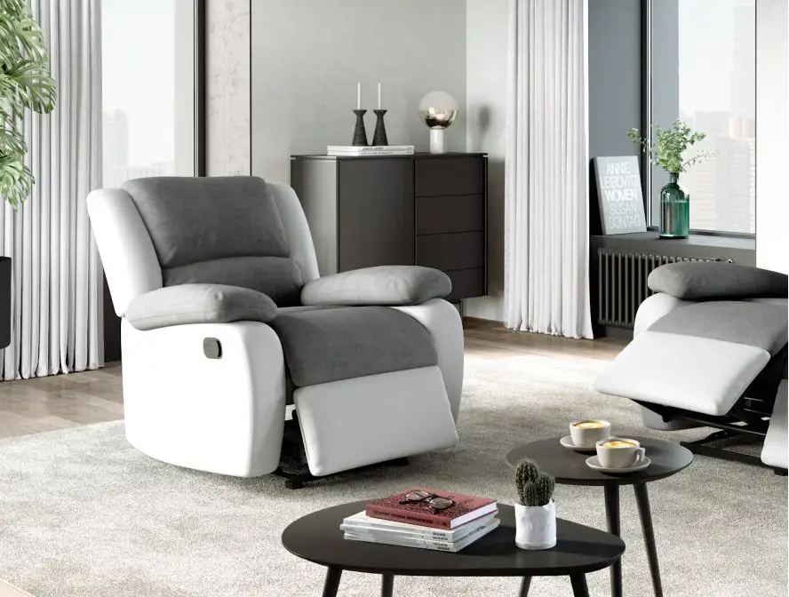 9121 Fauteuil de relaxation manuel en microfibre et simili gris blanc – Image 3