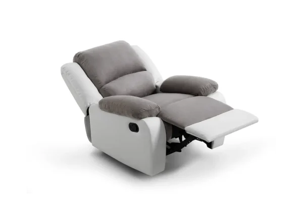 9121 Fauteuil de relaxation manuel en microfibre et simili gris blanc – Image 4