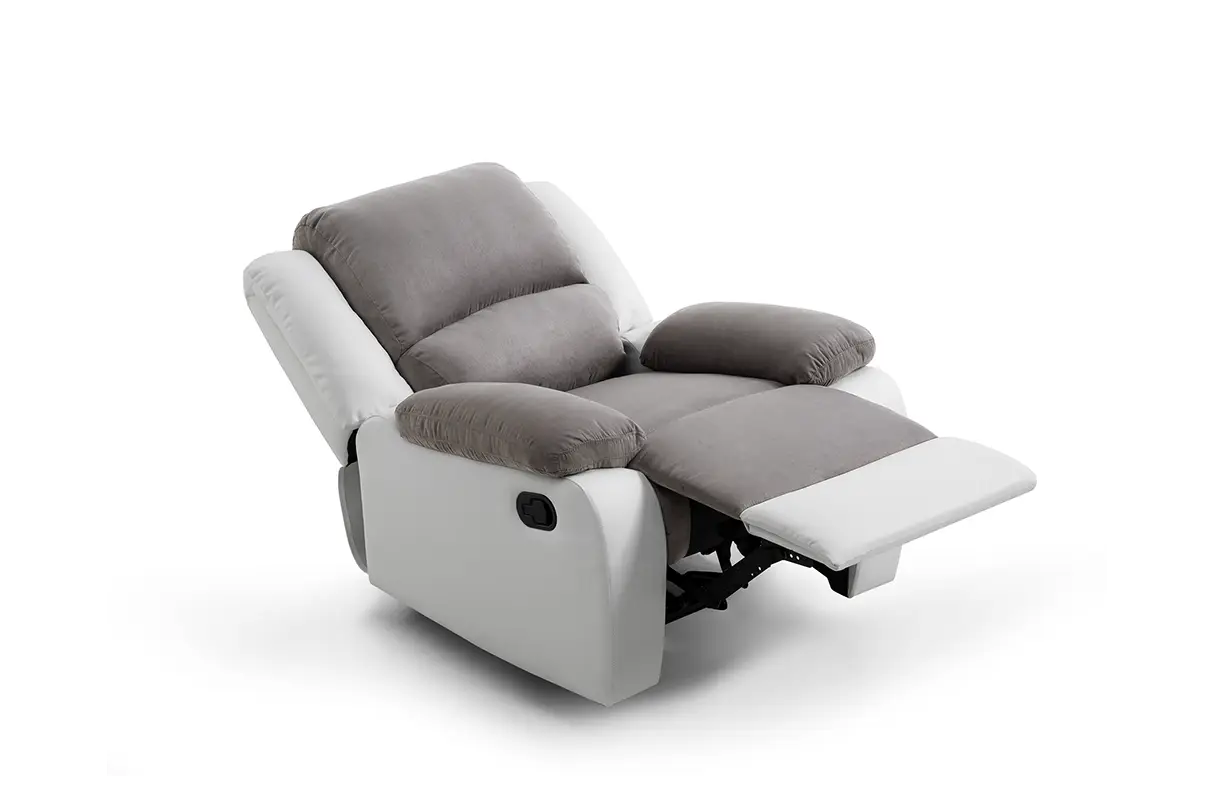 9121 Fauteuil de relaxation manuel en microfibre et simili gris blanc – Image 4