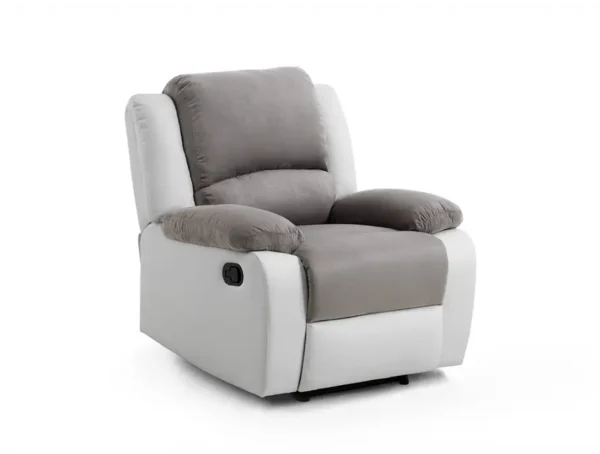 9121 Fauteuil de relaxation manuel en microfibre et simili gris blanc – Image 5