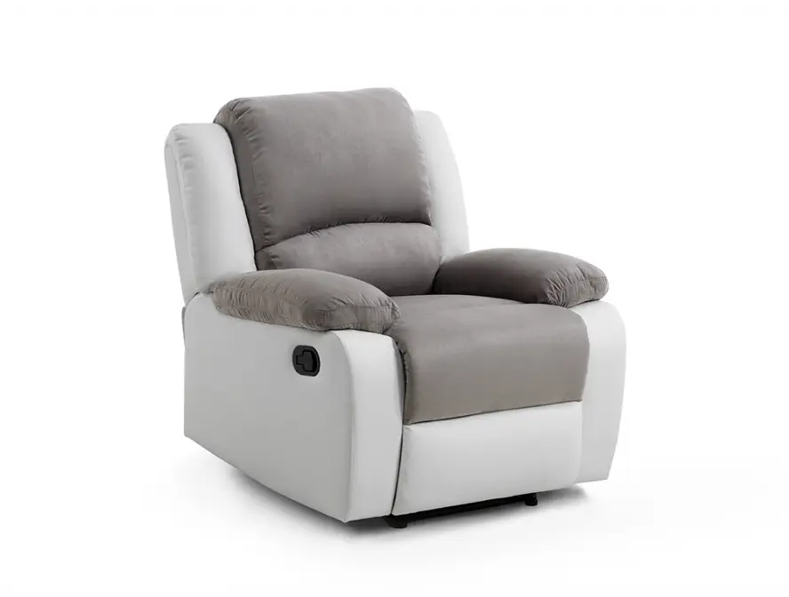 9121 Fauteuil de relaxation manuel en microfibre et simili gris blanc – Image 5