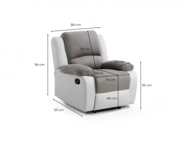 9121 Fauteuil de relaxation manuel en microfibre et simili gris blanc – Image 6