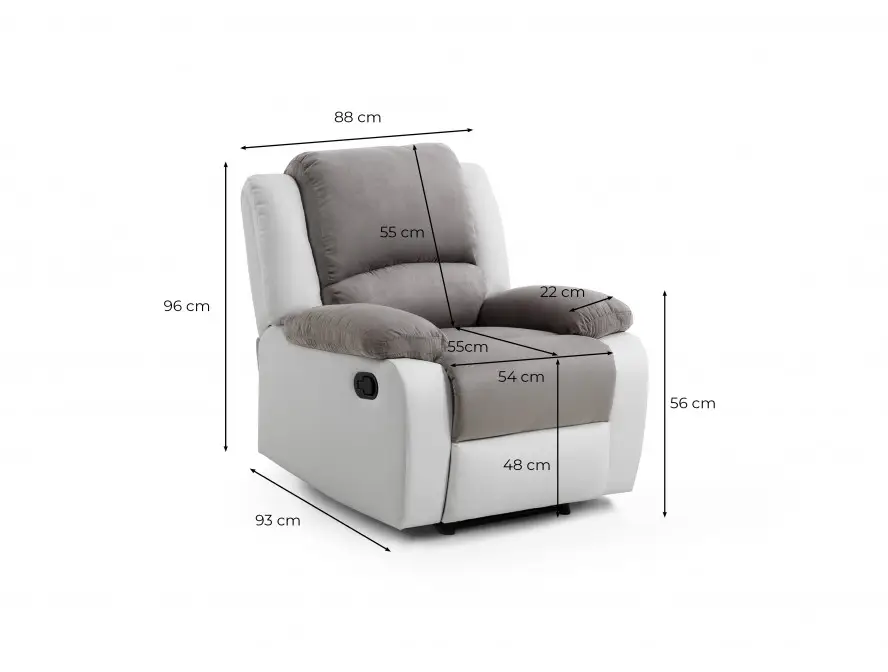 9121 Fauteuil de relaxation manuel en microfibre et simili gris blanc – Image 6