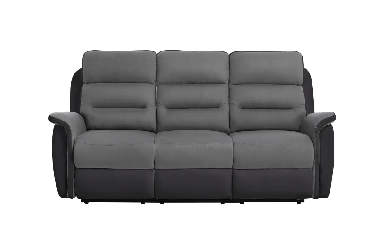9222 Canapé de relaxation manuel 3 places en simili et microfibre gris noir