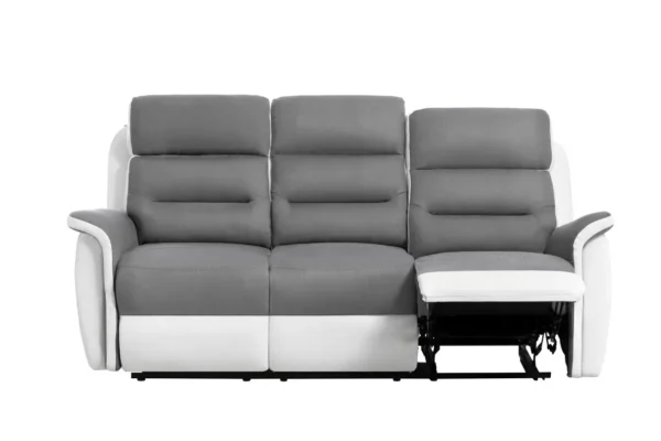 9222 Canapé de relaxation manuel 3 places en simili et microfibre gris BLANC – Image 4
