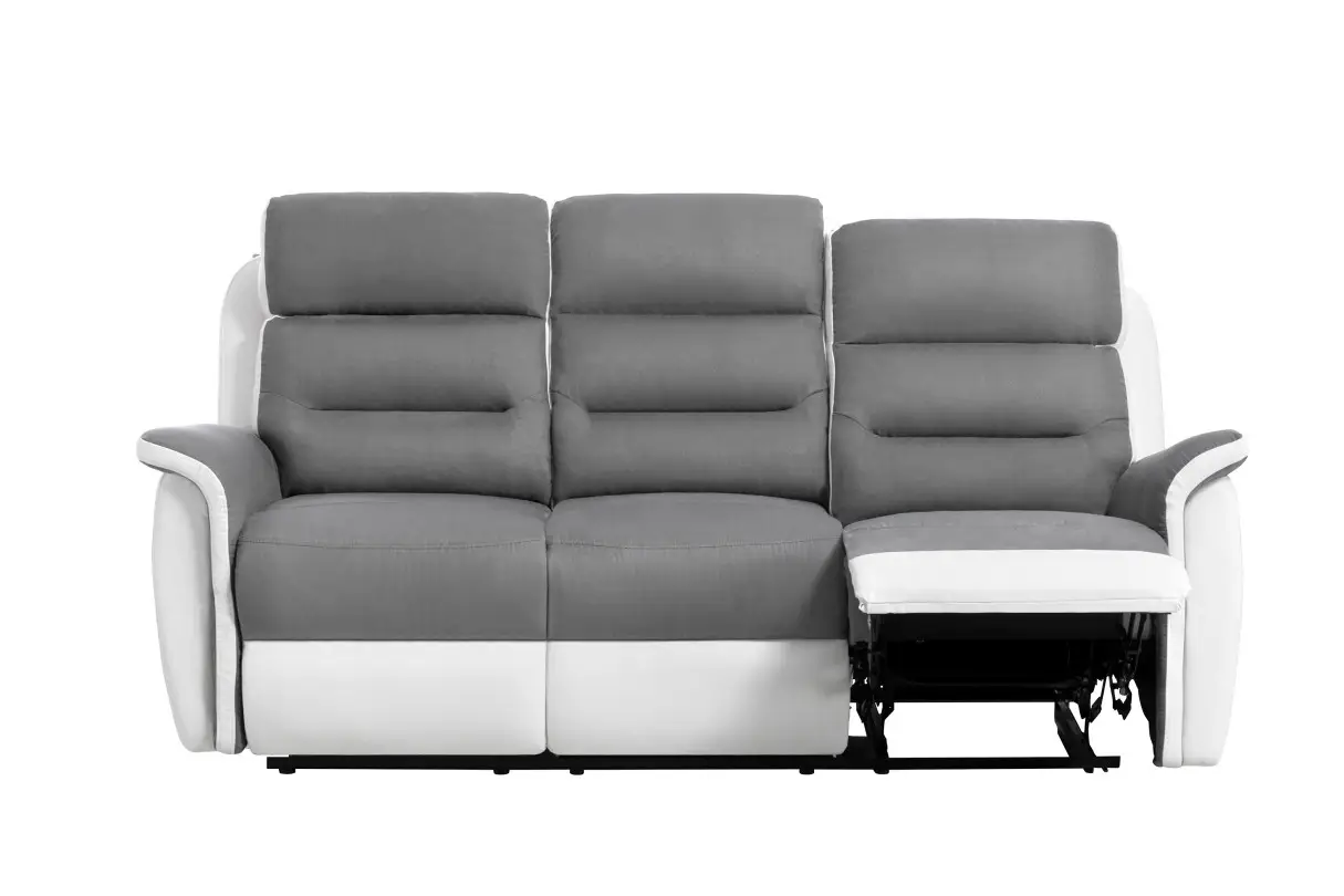 9222 Canapé de relaxation manuel 3 places en simili et microfibre gris BLANC – Image 4