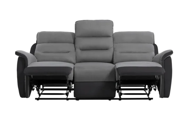 9222 Canapé de relaxation manuel 3 places en simili et microfibre gris noir – Image 4