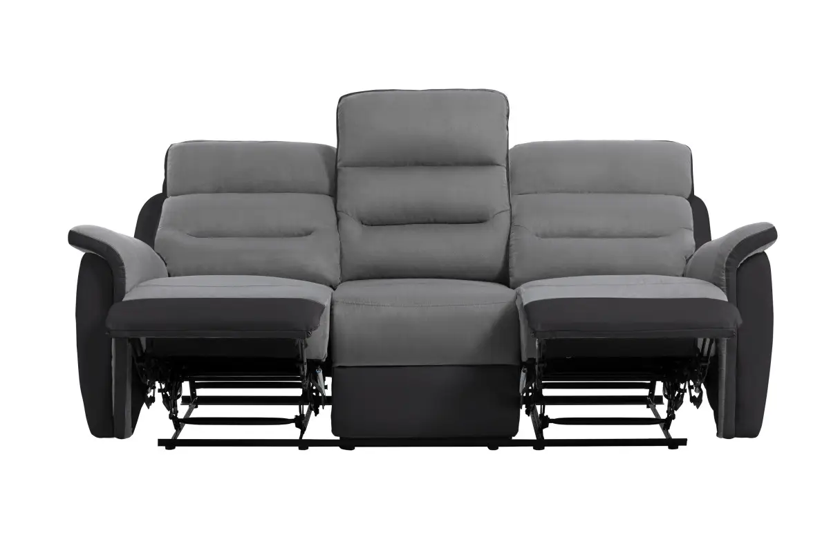 9222 Canapé de relaxation manuel 3 places en simili et microfibre gris noir – Image 4
