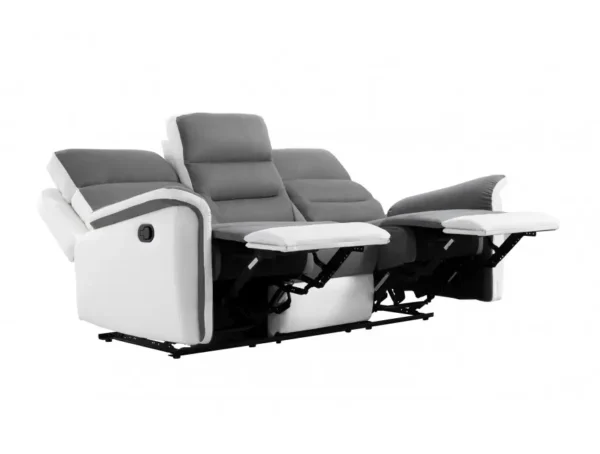 9222 Canapé de relaxation manuel 3 places en simili et microfibre gris BLANC – Image 5